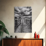 Open Ranch Gate, southwest wall art, moody art, western home decor, rustic art, farmhouse painting, framed canvas print, cowboy aesthetic