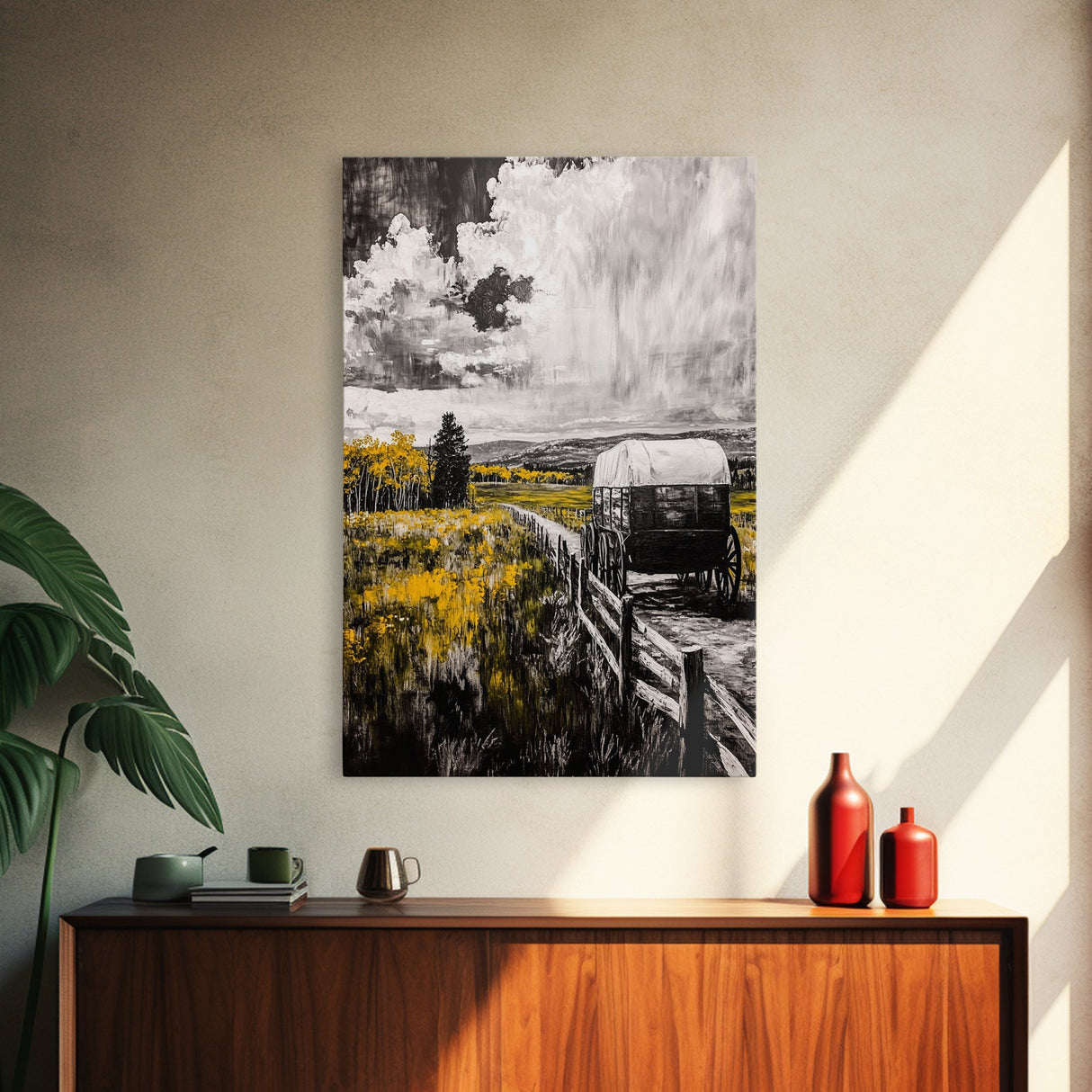 Old Wagon, Prairie Road, Country Landscape, Canvas Print, Farmhouse Art, Rustic Wall Art, Black and White Art, Barn Landscape