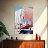 Rustic Wagon, pink abstract art, light pink wall art, vintage horse art, farmhouse art, rustic wall art, framed canvas print, gift idea