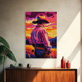 Western Cowboy, Sunset Art, Rustic Wall Art, Coastal Cowgirl Wall Art, Canvas Print, Landscape Painting, Moody Art, Gift Idea For Him