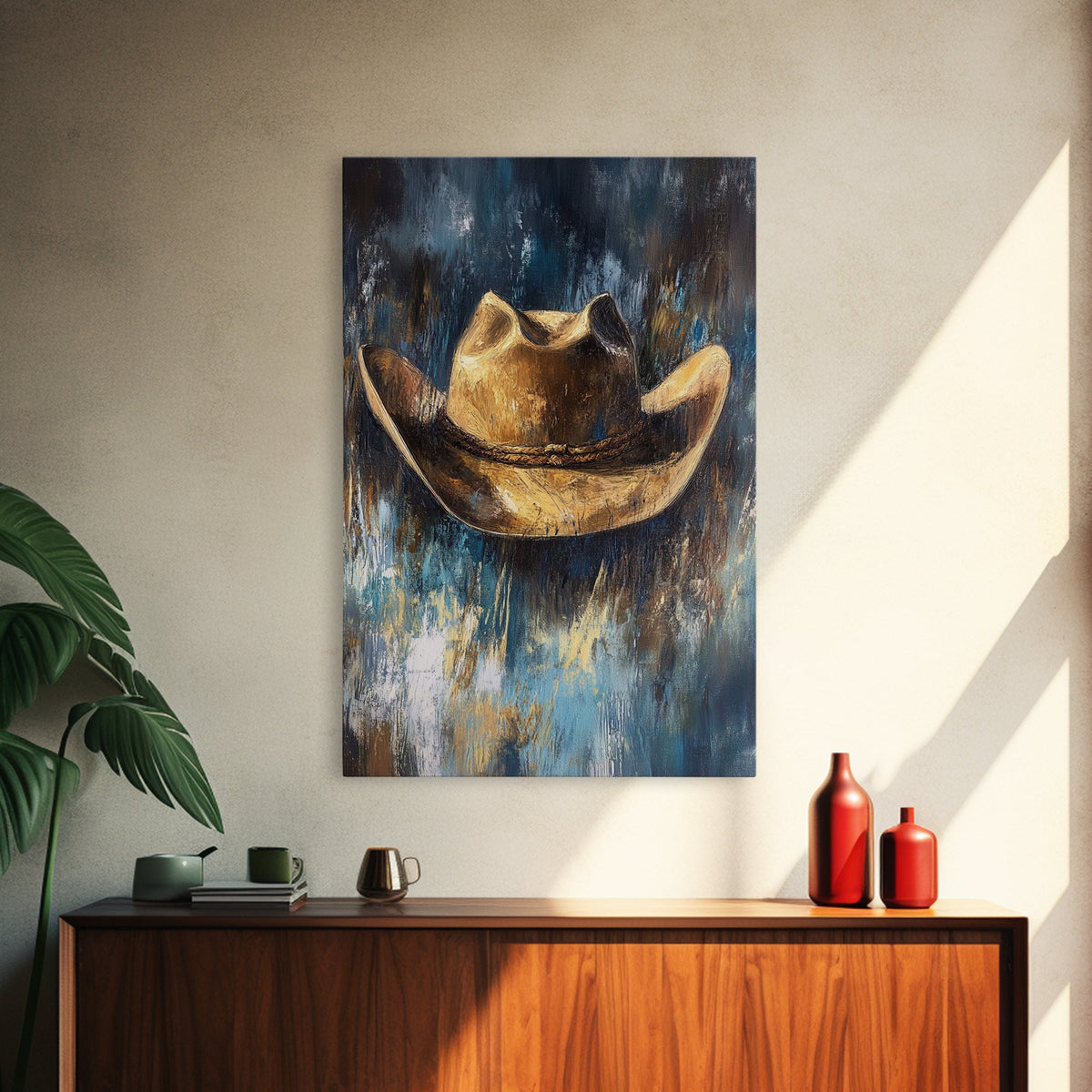 Western Hat, Rustic Wall Art, Farmhouse Art, Cowboy Decor, Canvas Print, Above Sofa Art, Bedroom Art, Gift Idea For Him