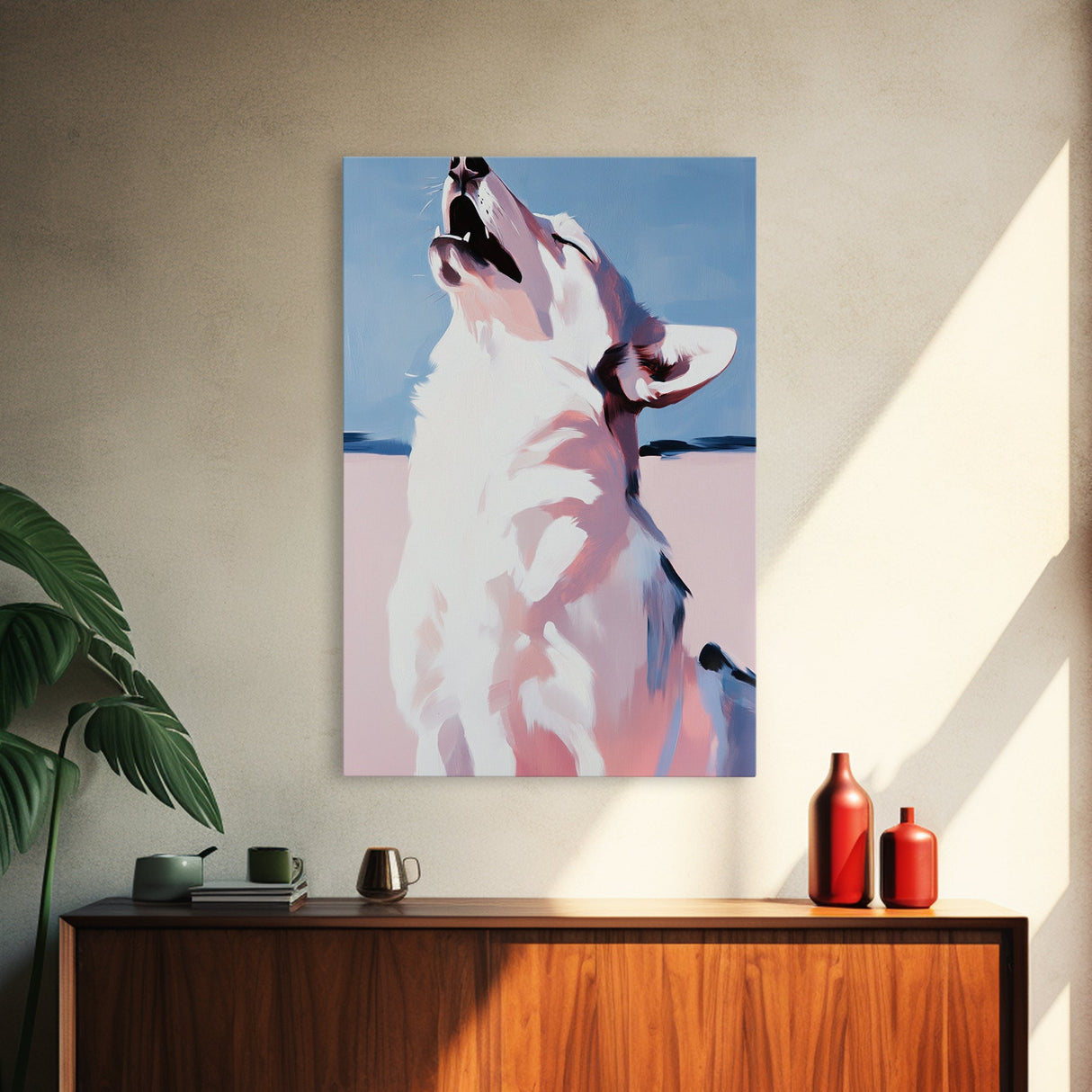 Howling Wolf, moody art, rustic decor, southwest wall art, zen wall art, framed canvas print, wabi sabi art, forest painting