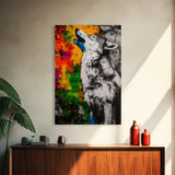 Black and White Wolf, graffiti wall art, rustic decor, moody art, southwest wall art, framed canvas print, dark romance painting