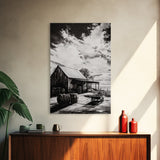 Vintage Barn, Rustic Landscape, Canvas Print, farmhouse art, rustic wall art, barn landscape oil painting, moody art, above couch art, wabi sabi art