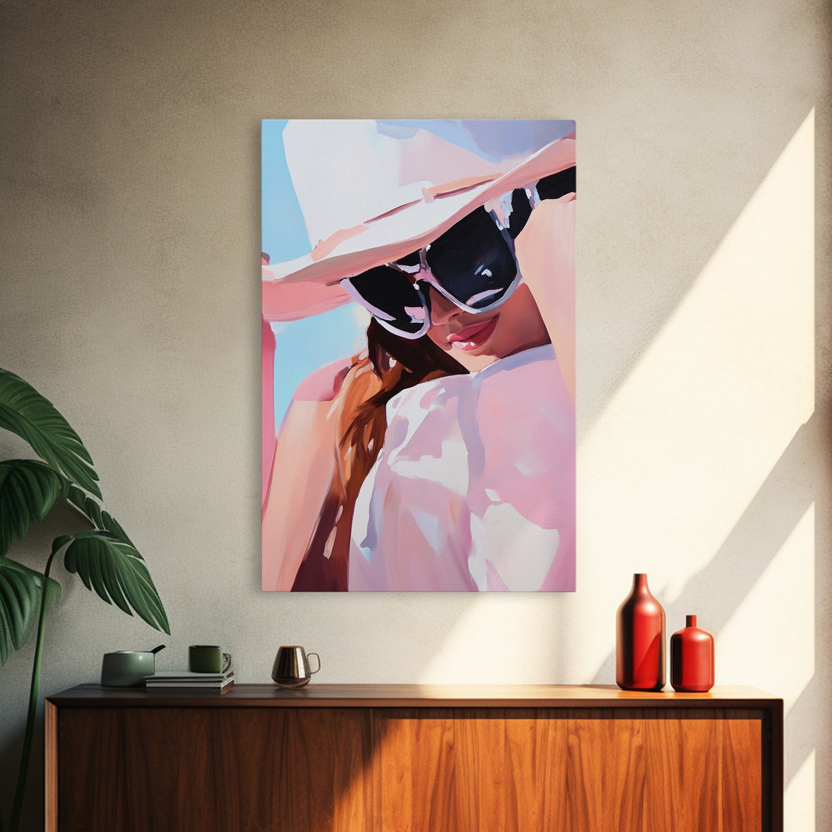 Woman Portrait, Pink Wall Art, Framed Canvas Print, Light Pink Wall Art, Moody Art, Coastal Cowgirl Wall Art, Boho Art, Minimalist Art