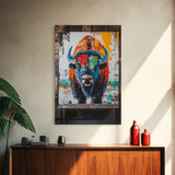 Abstract Bison, Graffiti Wall Art, Bold Colors, Rustic Wall Art, Framed Canvas Print, Farmhouse Art, Southwest Decor, Western Art