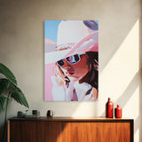 Pink Cowgirl Portrait, black cowgirl painting, western art, pink wall art for dorm, rustic decor, framed canvas print, gift idea for her