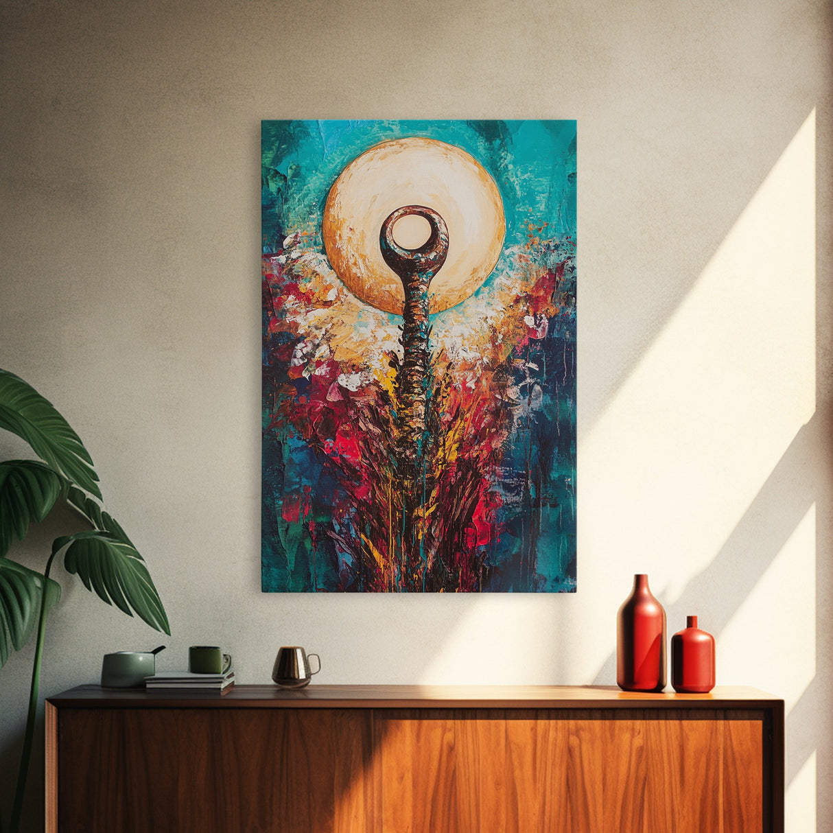 Sacred Symbol Artwork, sacred geometry wall art, abstract energy art, teal wall art, mystical artwork, framed canvas print, boho art, moody art