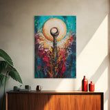 Sacred Symbol Artwork, sacred geometry wall art, abstract energy art, teal wall art, mystical artwork, framed canvas print, boho art, moody art