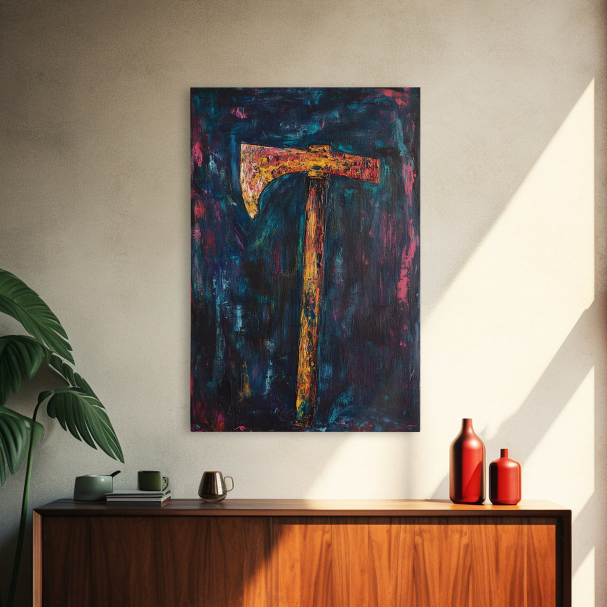 Rustic Axe Painting, dark romance painting, moody art, abstract texture art, framed canvas print, original painting, gift idea, southwest wall art
