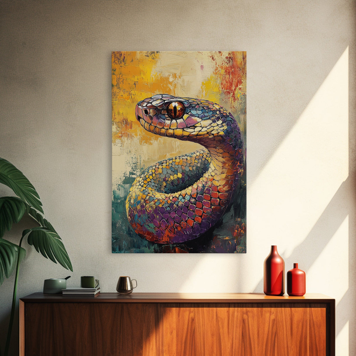 Snake Close-Up, Bold Reptile Painting, Southwest Art, Moody Animal Art, Desert Wall Art, Unique Home Decor, Canvas Print
