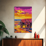 Western beach wagon, rustic decor, pink orange wall art, coastal cowgirl wall art, framed canvas print, above sofa art, boho art