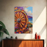 Wagon Wheel Art, Wildflower Painting, Rustic Wall Art, Framed Canvas Print, Boho Aesthetic, Southwest Decor, Farmhouse Art, Gift Idea