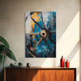 Abstract Wagon Wheel, Teal Wall Art, Rustic Art, Framed Canvas Print, Moody Aesthetic, Boho Decor, Farmhouse Art, Gift Idea