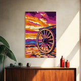 Vibrant Wagon Wheel, Pink Orange Wall Art, Boho Art, Framed Canvas Print, Southwest Aesthetic, Above Sofa Art, Rustic Decor, Gift Idea
