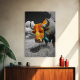 Colorful Buffalo Art, Southwestern Art, Rustic Home Decor, Bold Animal Art, Unique Gift Idea, Framed Canvas Print, Farmhouse Wall Art