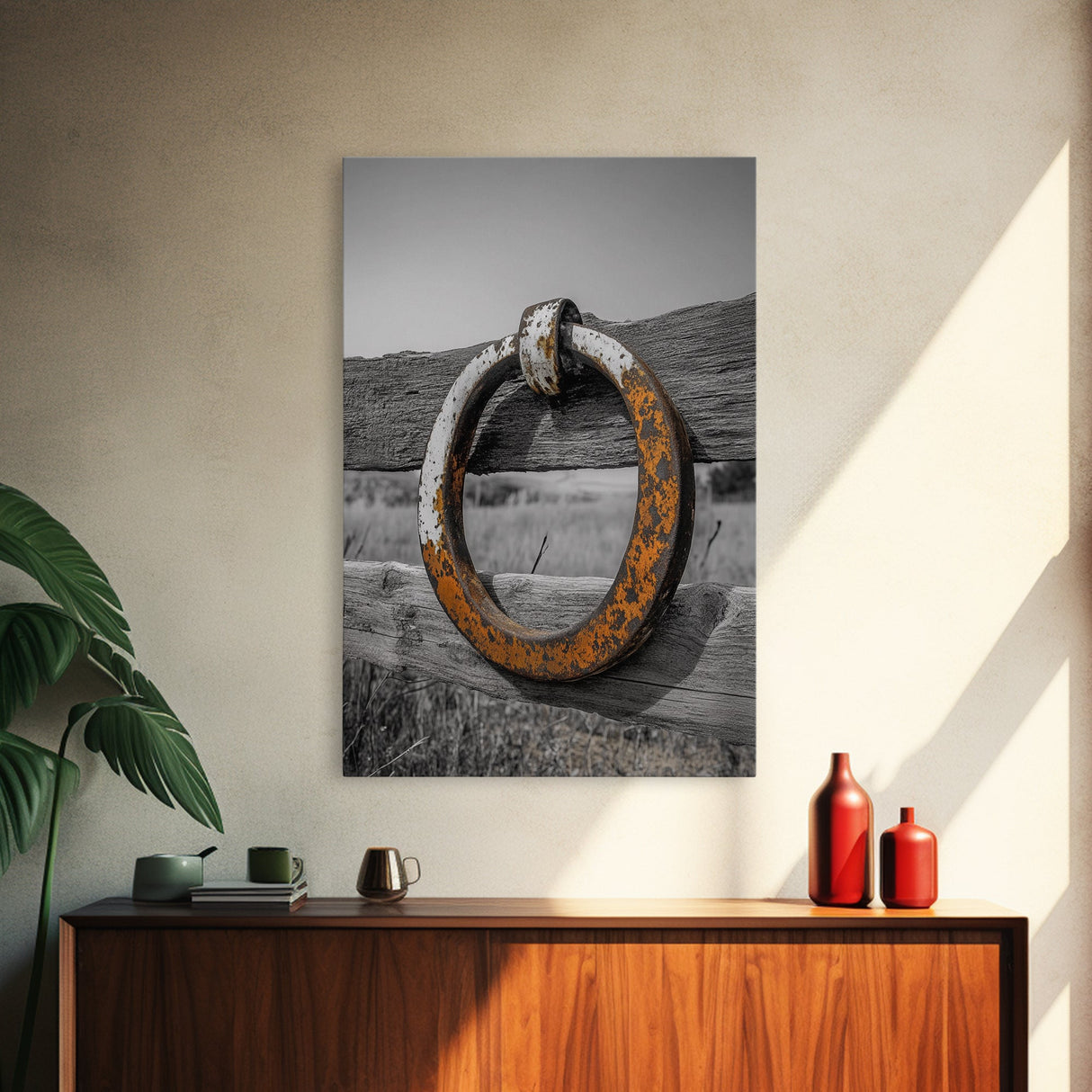Rustic Metal Ring, Wabi Sabi Wall Art, Rustic Decor, Farmhouse Art, Minimalist Art, Weathered Metal Art, Canvas Print, Gift Idea
