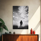 Lone Cowboy, coastal cowgirl wall art, moody art, western art, rustic decor, wabi sabi art, framed canvas print, extra wide art