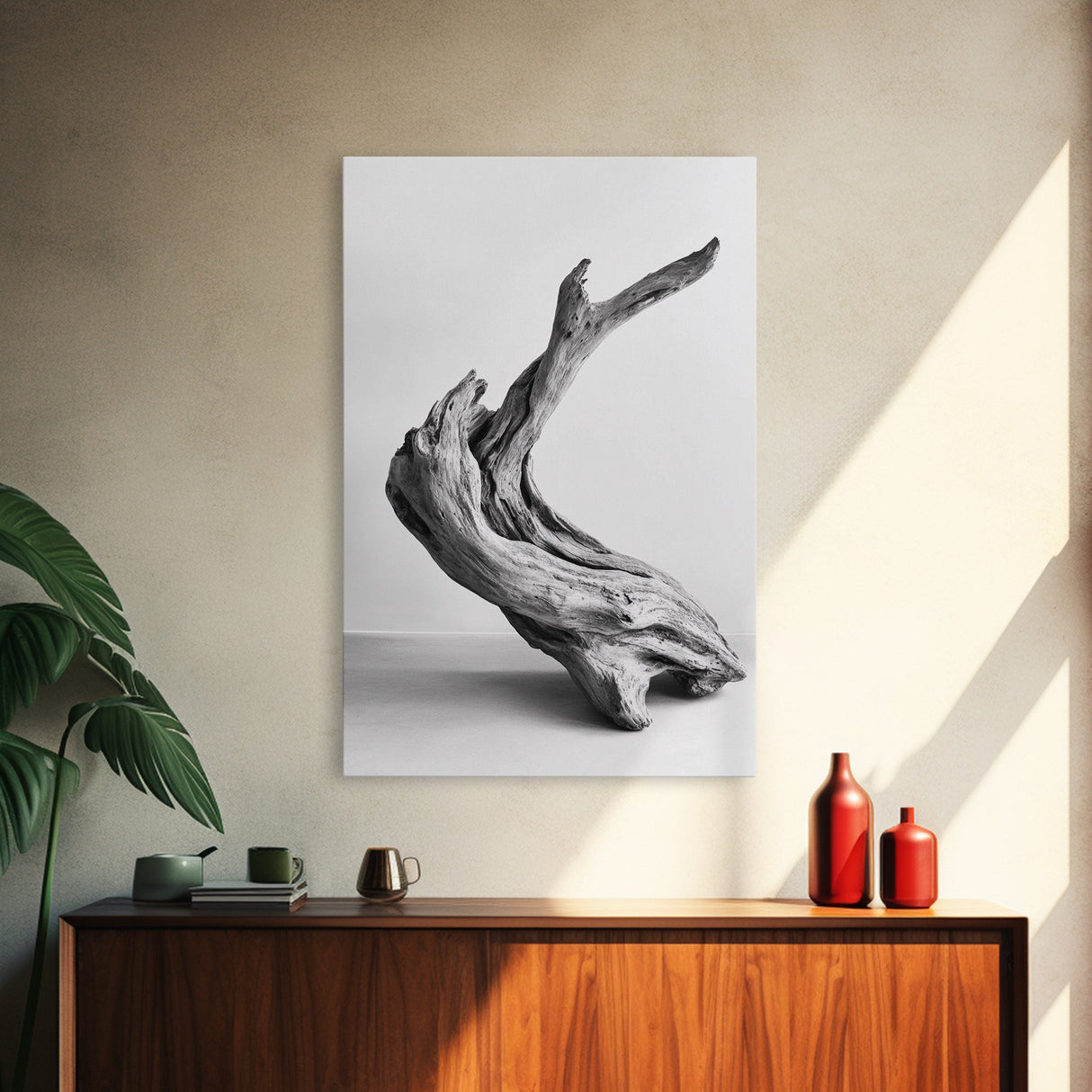 Driftwood Sculpture, wabi sabi art, rustic decor, minimalist art, botanical prints, farmhouse art, framed canvas print, living room art