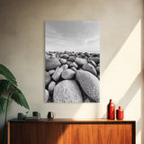 Stone beach, coastal landscape art, black and white art, wabi sabi wall art, minimalist art, nature photography, framed canvas print