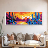 Sunset Desert Cacti, Joshua tree art, southwest wall art, extra wide art, pink orange wall art, minimalist art, Canvas Print