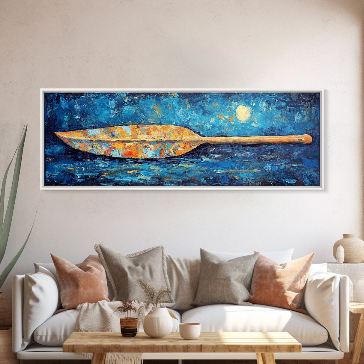 Paddle, nautical wall art, coastal decor, ocean painting, panoramic art, extra wide art, blue and green wall art, Framed Canvas Print