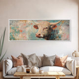Pastel Bull, bull and bear art, vintage horse art, rustic art, above bed wall art, southwest wall art, Framed Canvas Print
