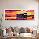 Western Wheels, cowboy painting, rustic wall art, gift idea, farmhouse decor, panoramic art, extra wide art, framed canvas print