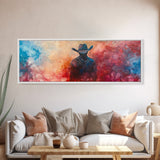 Moody Cowboy Art, dark romance painting, rustic wall art, southwest wall art, extra wide art, framed canvas print, panoramic painting