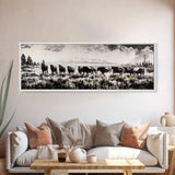 Black And White Wall Art, Framed Canvas Print, Vintage Horse Art, Rustic Wall Art, Extra Wide Art, Moody Art, Western Art, Above Bed Art