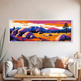 Southwest landscape, sunset painting, Joshua tree art, pink orange wall art, extra wide art, rustic decor, framed canvas print