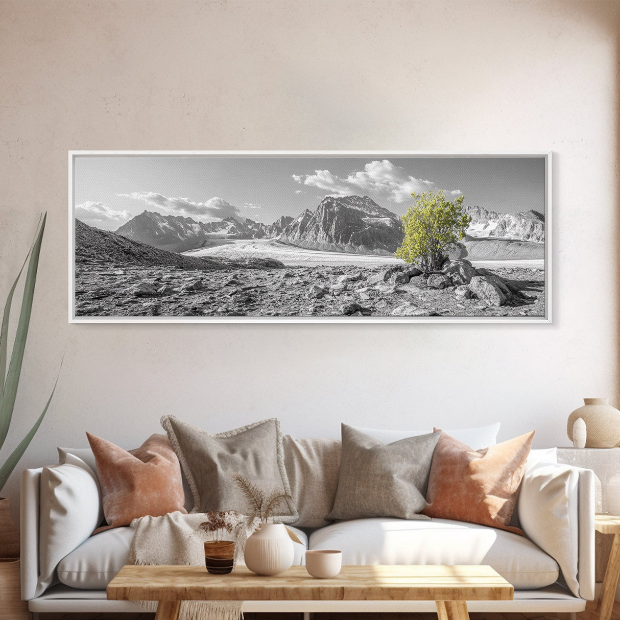Mountain scene, mountain painting, landscape painting, wabi sabi art, nature art, minimalist art, framed canvas print, extra wide art