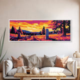 Western Graveyard, cowboy art, gothic painting, southwest wall art, dark angels wall art, extra wide moody art, framed canvas print