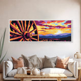 Vibrant Wagon Sunset, pink abstract art, poppy wall art, boho art, panoramic painting, extra wide art, framed canvas print, vintage wall art