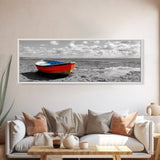 Stranded Boat, Coastal Landscape Art, Nautical Decor, Rustic Wall Art, Extra Wide Art, Panoramic Art, Framed Canvas Print, Gift Idea