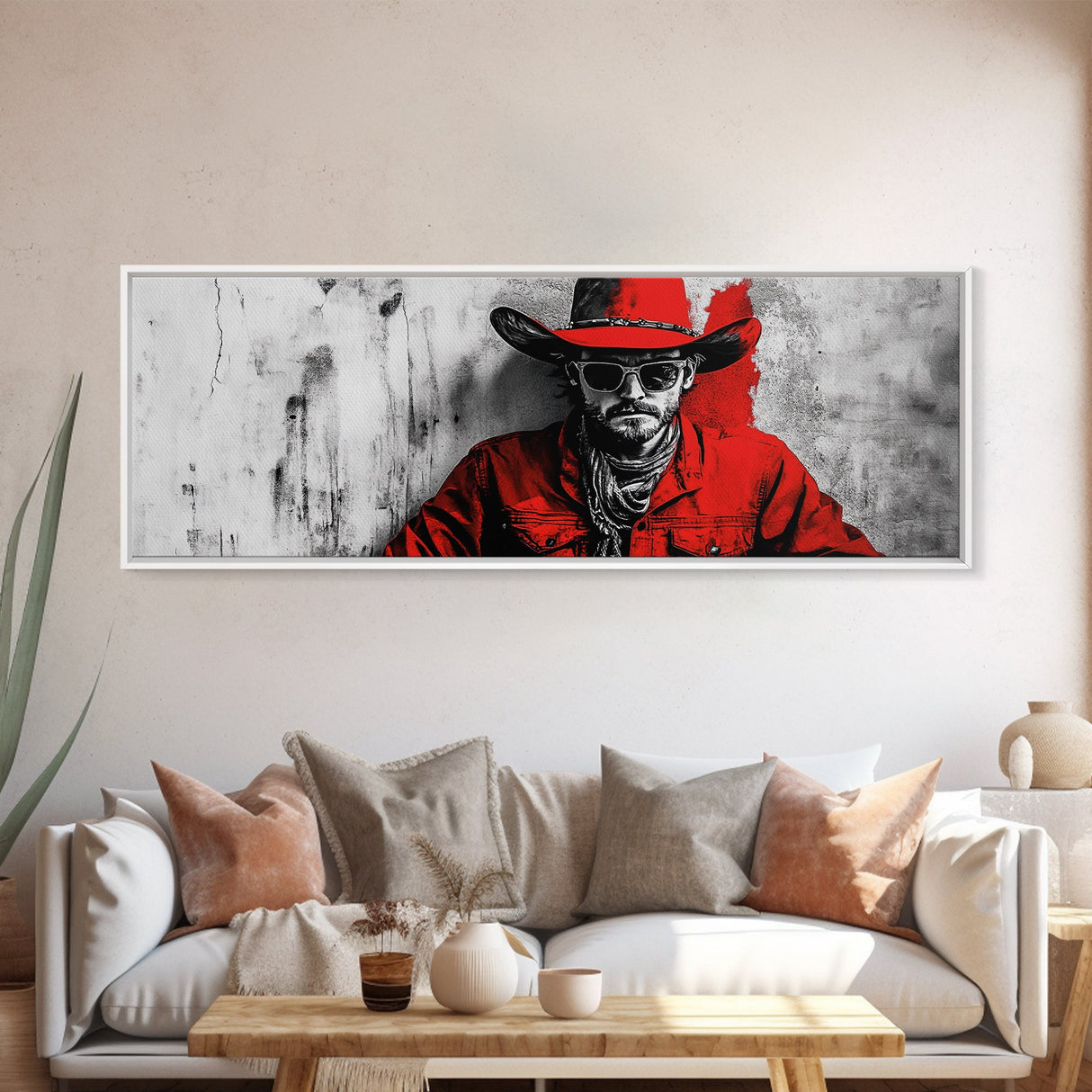 Cowboy Portrait, Rustic Art, Cowboy Painting, Western Wall Art, Extra Wide Art, Framed Canvas Print, Gift Idea, Panoramic Art