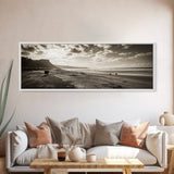 Cattle On Beach, Wabi Sabi Art, Framed Canvas Print, Coastal Landscape Art, Rustic Decor, Extra Wide Art, Moody Art, Minimalist Art