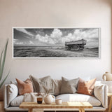 Rustic Wagon, coastal landscape art, extra wide art, panoramic painting, farmhouse art, framed canvas print, nautical wall art