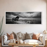 Covered Wagon, coastal cowgirl wall art, rustic decor, farmhouse art, long narrow wall art, framed canvas print, extra wide art