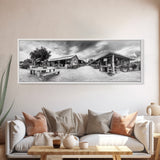 Rustic market, farmhouse art, country decor, panoramic art, extra wide art, rustic wall art, framed canvas print, landscape painting, wabi sabi art