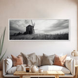 Rustic Windmill, panoramic art, farmhouse art, extra wide wall art, windmill wall art, landscape painting, framed canvas print