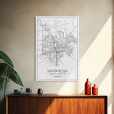Santa Rosa Street Map, California Map, City Map Print, Minimalist Art, Wall Art, Canvas Print, Bedroom Wall Art, Travel Gift, Travel Art