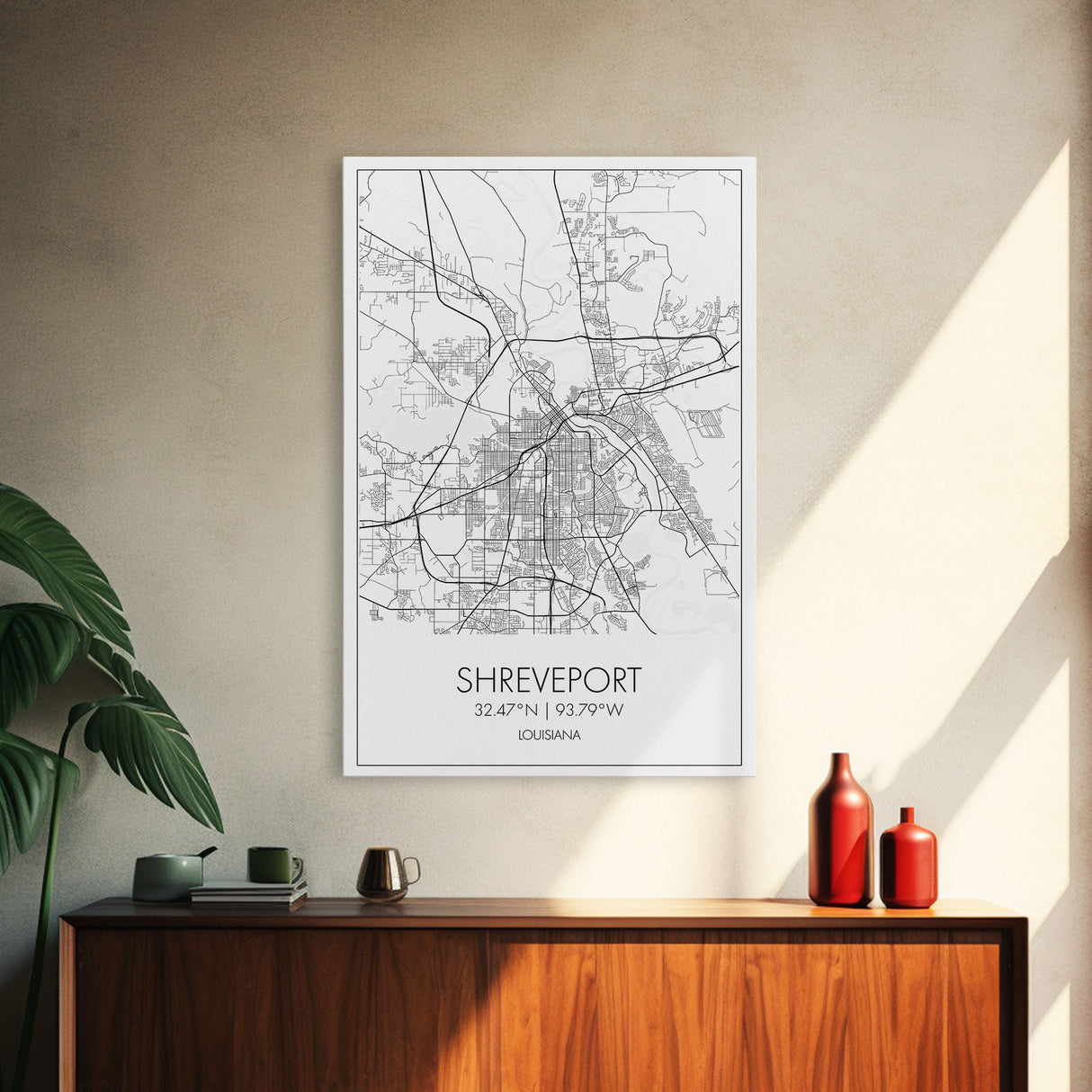 Shreveport Street Map, Louisiana Map, City Map Print, Minimalist Art, Wall Art, Canvas Print, Wall Decoration, Aviation Gift, Travel Décor