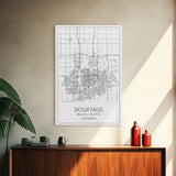 Sioux Falls Street Map, South Dakota Map, City Map Print, Minimalist Art, Wall Art, Canvas Print, Dorm Room Décor, Gifts For Her