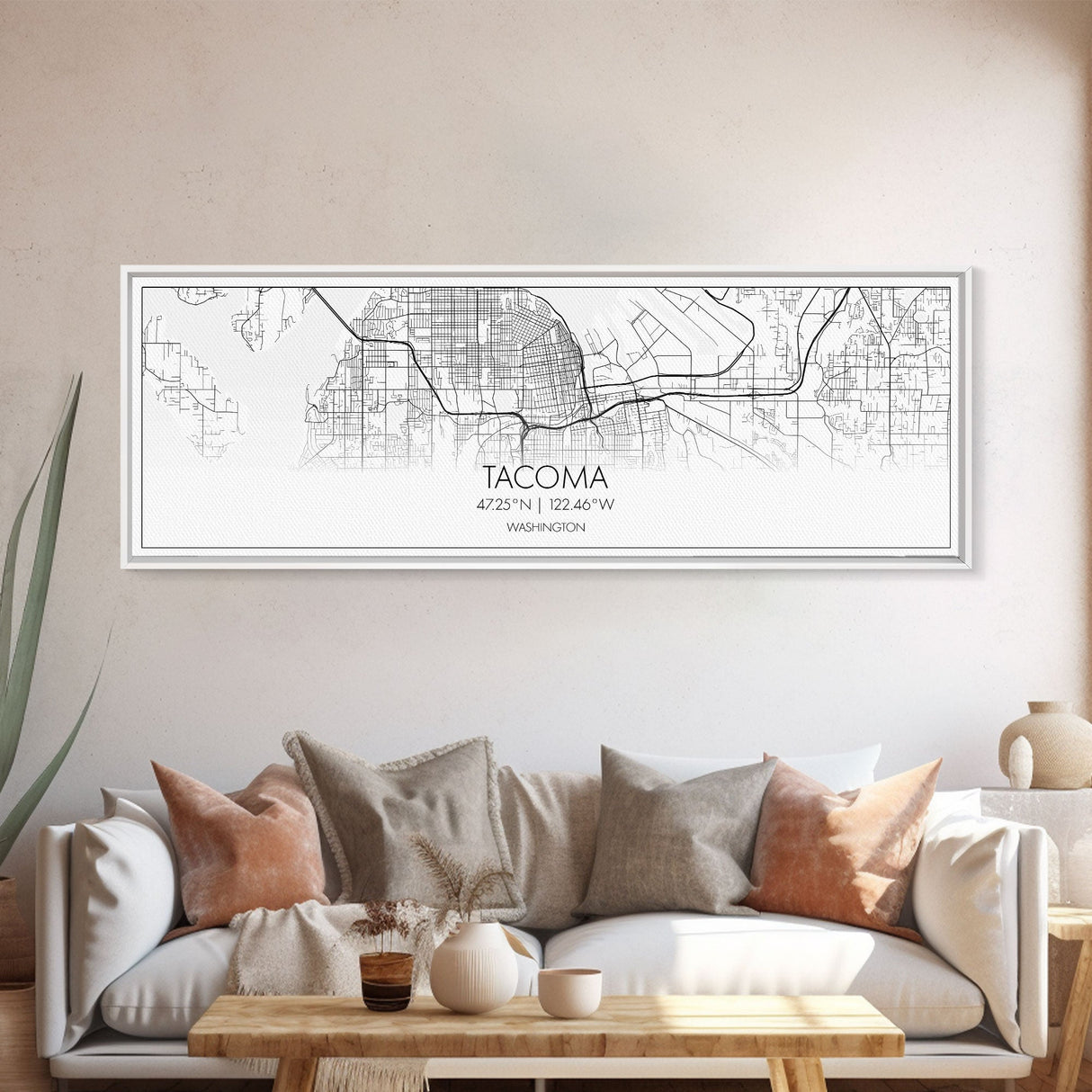 Panoramic Tacoma City Map, Washington Art, Map Print, Minimalist Wall Art, Canvas Art, Housewarming Gift, Street Map Art, Closing Gift