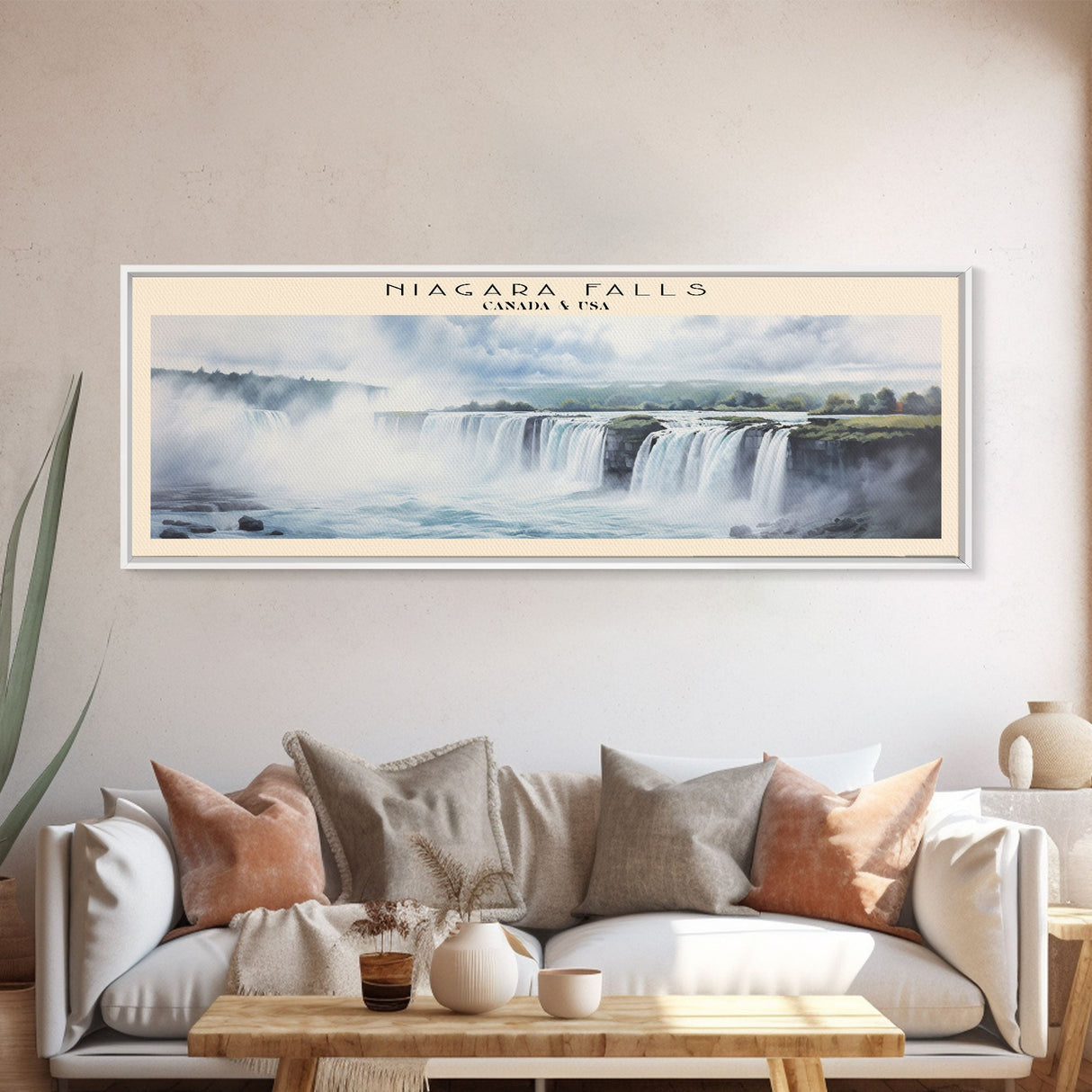 Niagara Falls Retro Style Travel Poster - Framed Canvas Print - COUNTRY Travel Decor | Vintage Style Home Decor - Travel Print - Wall Art
