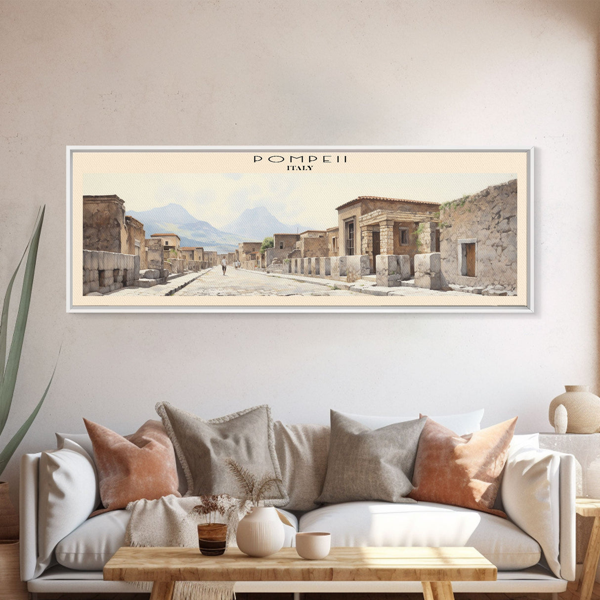 Pompeii Travel Art Framed Canvas Print, COUNTRY Wall Decor, Home Decor, Travel Poster, Vintage Wall Art, Watercolor Painting