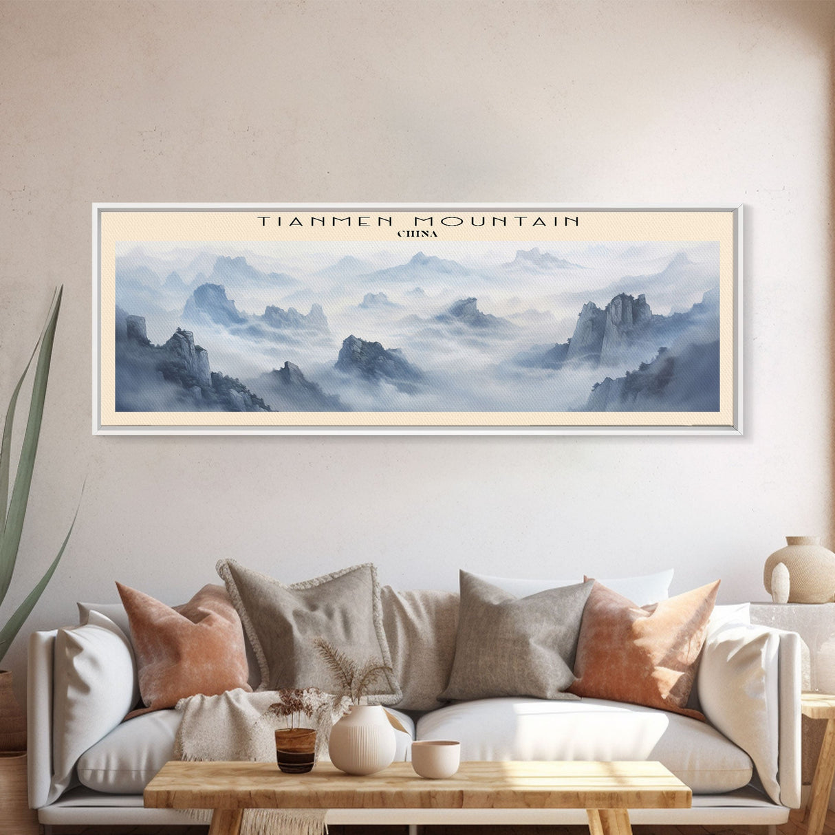 Tianmen Mountain Travel Poster Print, Framed Canvas Print, COUNTRY Travel Art, Wood Framed Art, Wall Hanging, Home Decor
