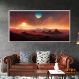 Scifi canvas print, Alien world with 3 moons, spooky print, creepy art, science fiction art