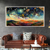 Night Starry Sky Landscape On Canvas Print Colorful Night Sky Painting Nature Painting Living Room Wall Art Spiritual Starry Painting